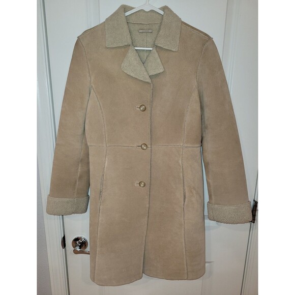 Vintage Guess Tan Suede Penny Lane Patchwork Y2K Coat Women's Size S - Picture 1 of 9